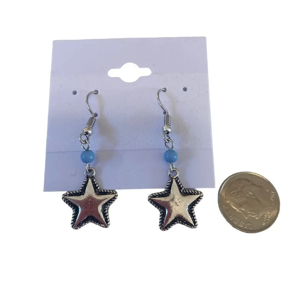 Lucky Brand Silver Toned Star Drop Earrings.